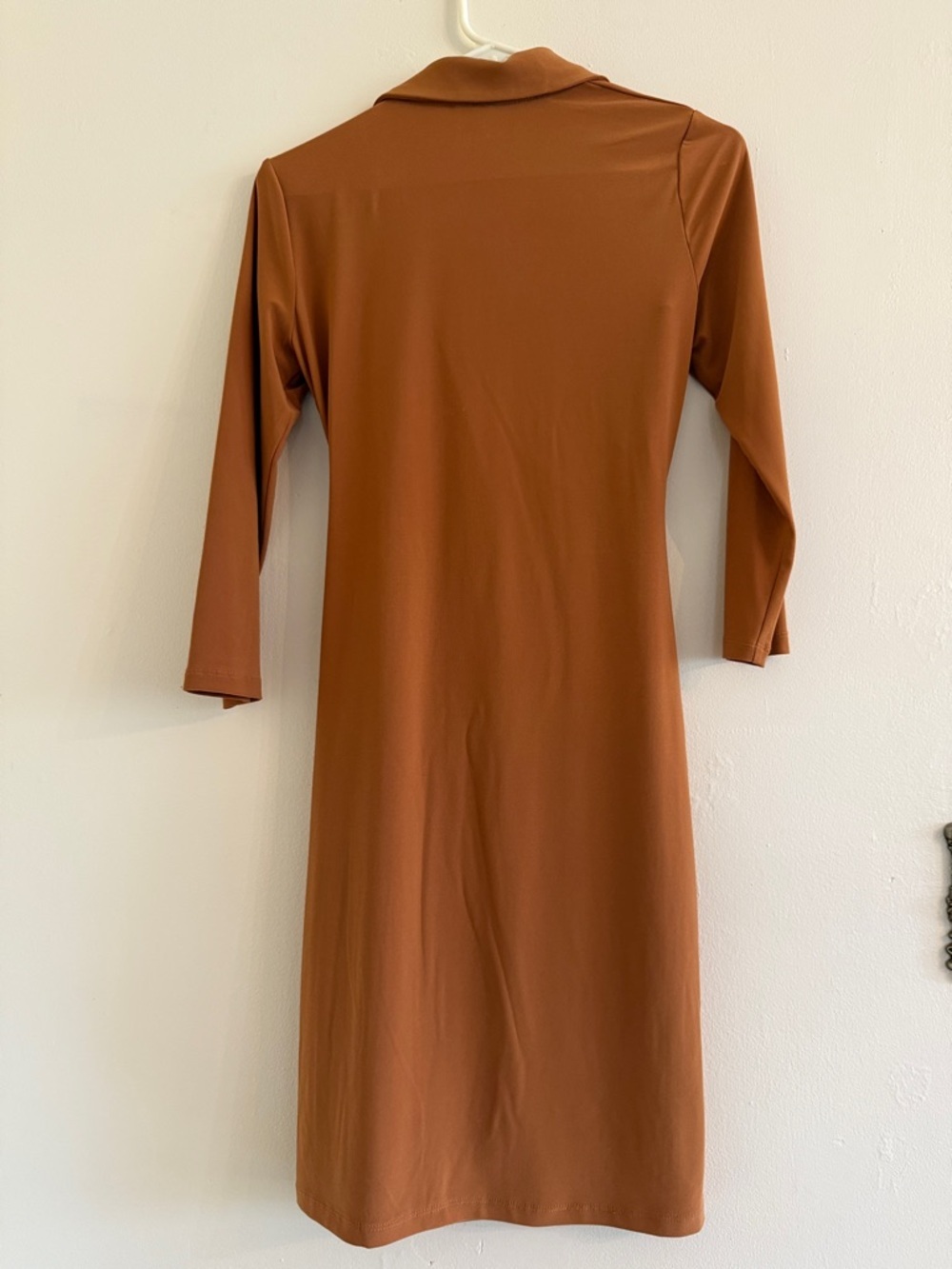 Anne Klein Rust-Orange Wrap Midi Dress with Collar - Picture 2 of 6